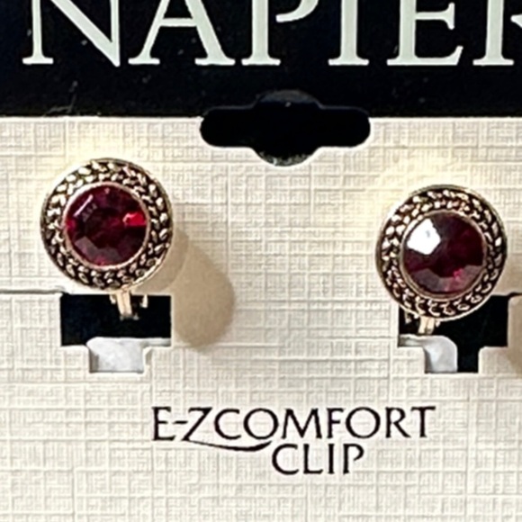 Napier Gold & Garnet Red Comfort Clip Earrings NWT Gifts - Picture 3 of 10